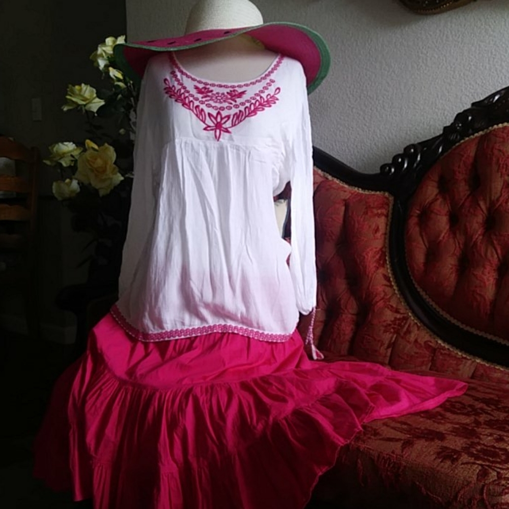 White Long Sleeve Embroidered Blouse